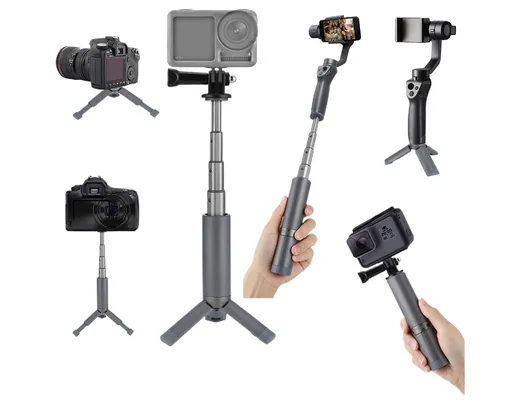 Portable Sport Camera Holder Stand Selfie Stick Mini Tripod for DJI OSMO Action Silver Grey