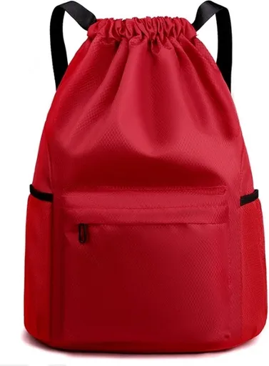Waterproof Drawstring Gym Bag with Wet Dry Compartment, Lightweight Sports Backpack for Yoga, Dance and Travel, Red, Small, 41.9 cm