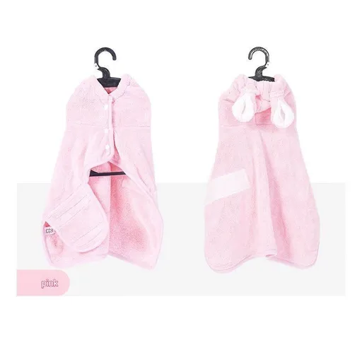 Pink L size Pet Drying Robe with Hood - Quick Dry Coral Fleece Towel for Dogs and Cats, Super Absorbent Bathrobe with Cute Rabbit Ears, Adjustable Fit for All Sizes, Easy to Wear and Machine Washable
