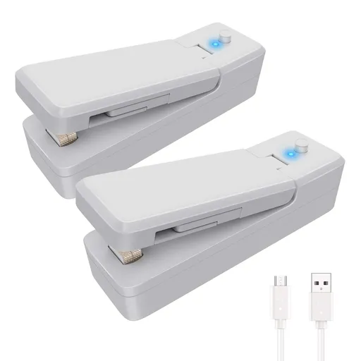 Mini Bag Sealer 2 Pack, 2 in 1 Portable Bag Sealer, Rechargeable Heat Sealer and Cutter for Plastic Bags Snacks, Outdoor Picnic