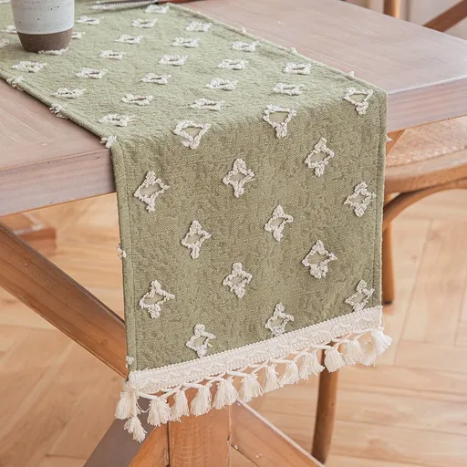 Boho Table Runner With Tassels, Spring Summer Kitchen Dining Table Decoration for Indoor Outdoor Home Farmhouse Decor 13X72 inches