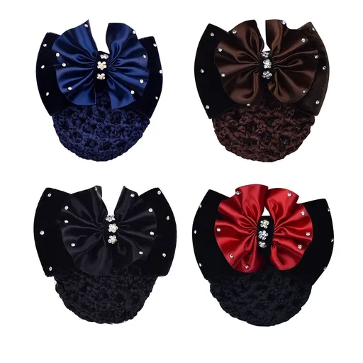 4pcs Women Hair Clip With Butterfly Hair Bun Cover Barrettes Net Hairnet Lace Bow Bow-knot Decor Hair (Blue+Red+Black+Brown)