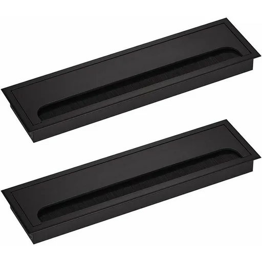 2 Pcs Rectangular Cable Cover for Recessed Installation on Desk Black, Cable Cover Cable Grommet Anodized Aluminum, 80 X 280 mm, 280 mm