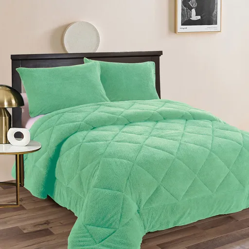 Ramesses Teddy Fleece 3 Pcs Comforter Set Aqua (Frost) Queen