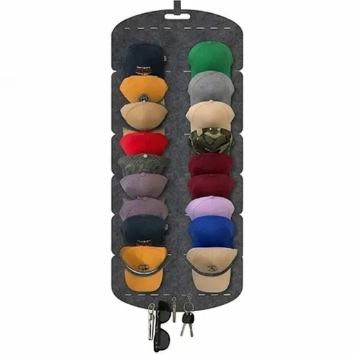 Hanging Hat Holder with Multiple Pockets Felt with Hook Over the Door Organizer Rack for Baseball Back of Hangers Ball Cap Closet Storage for Caps, Hats, and Visors (Gray, 14 Slots)