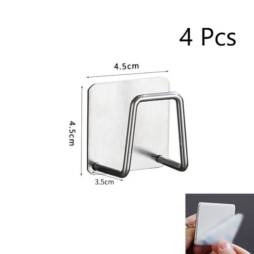 No Drill Wall Mounted Bathroom Sponge Holder, Household Basin Storage Hook, Silver 45mm 4 Pack, Bulk Pack For Complete Bathroom Arrangement