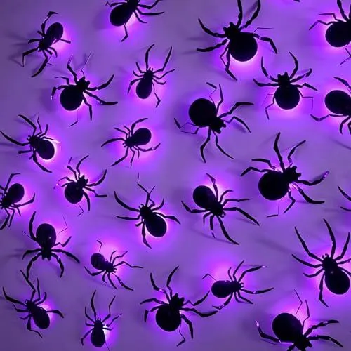 45-Pack 3D Glowing Spiders Halloween Decor for Walls, Mirrors, Windows & Spooky Spaces (purple)