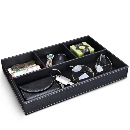 Faux Leather Valet Tray for Men, Stackable Jewelry Trays Drawer Organizer Tray Nightstand Organizer for Men