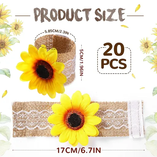 Sunflower Napkin Ring Holders Farmhouse Spring Napkin Rings for Sunflower Wedding Party Table Decoration(20 Pieces)