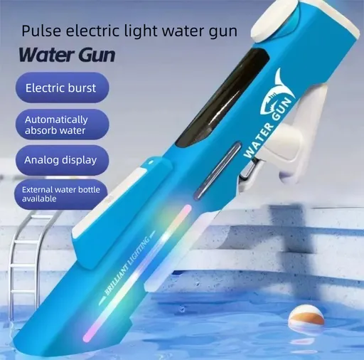 Electric Water Gun Auto Refill 46cm Blue Pulse Blaster High Pressure Toy with Manual & Electric Dual Mode for Kids & Adults