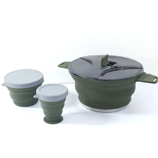 Outdoor Camping Foldable Pot, Silicone Hiking Cook Pot, Portable Picnic Cookware Set, Stainless Steel Camping Cookware