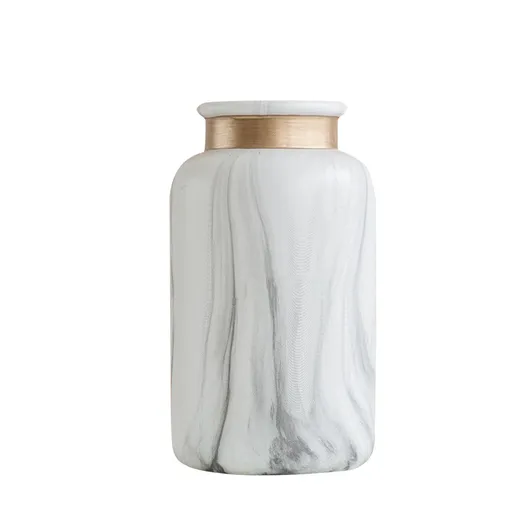 White Ceramics Vase Water Transfer Printed Marble Flower Vase for Bedroom Living Room Cafe Restaurant Office
