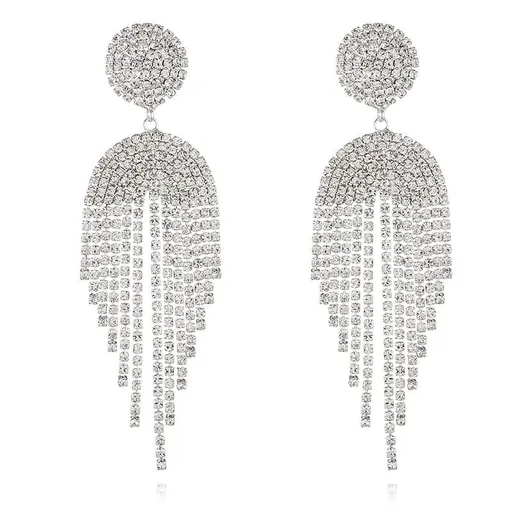 Circle Earrings Temperament Fringed Prong Chain Full Of Diamond Rhinestone Fashion Women Earrings Elegant Design ﻿