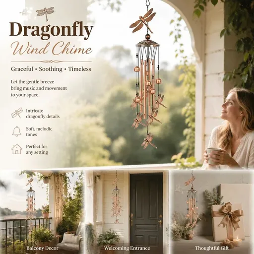 Vintage Hollow Metal Dragonfly Wind Chime, Iron Craft Hanging Bell Pendant For Outdoor Courtyard, Romantic Decor Gift