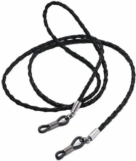 Black braided leather glasses chain holder - Anti-slip sunglasses strap - Glasses cord - Neck strap for glasses - Unisex glasses cord - 70 cm - Sunglasses and glasses accessories (2 pieces)