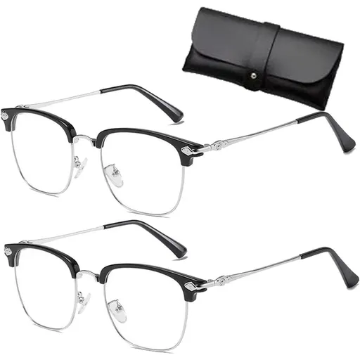Auto Focus Glasses Self Adjusting, Blue Ease Optics Glasses, Smart Auto Focus Anti Blue Reading Glasses Half Frame Anti Blue Light Reading Glasses for Men Women Metal Frame