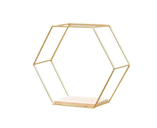 Nordic Hexagonal Iron Stand Small Pot Wall Holder Home Shelf Storage Holder-Golden M