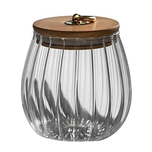 Round Glass Food Storage Jar with Bamboo Lid, Airtight Canister for Sugar, Coffee Beans, Tea, Candy and Countertop Organisation