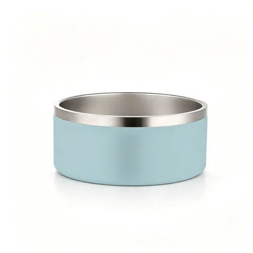 64oz 304 Stainless Steel Cat Dog Bowl | Double Wall Insulated Pet Food Bowl | Non-Slip Base | Light Blue | for Large Dogs & Multi-Pet | Christmas Fresh Style Feeder