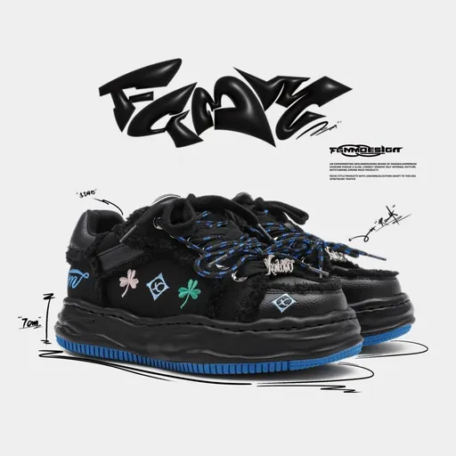 Casual Sneakers Embroidered Sneakers Four-Leaf Clover Shoes Comfortable - Black - Size 8(AU8/EU41)