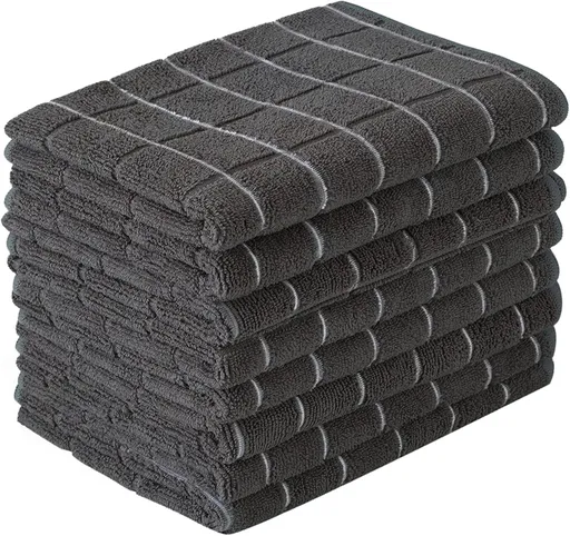 Theedoeken - Microfiber Tea Towels - Ultra Soft - Super Absorbent - Lint Free - Kitchen Towels - Pack of 8 (Black Check Pattern) - 26 x 18 inches