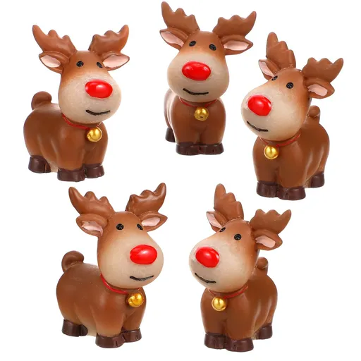 5 Pcs Mini Reindeer Statue Cartoon Antler Deer Elk Pattern Figurine Animal Cake Topper Desktop Decorative Ornaments for Children