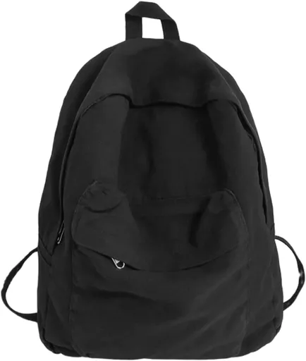 Vintage canvas backpack for women men travel backpack solid color simple backpack laptop backpack rucksack Black