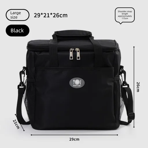 Large Insulated Cooler Bag Thermal Lunch Tote 16L Capacity with Adjustable Shoulder Strap for Picnics Camping & Work Black