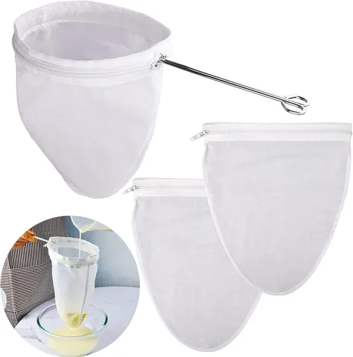 Ultra Fine Mesh Strainer Bags, Reusable Mesh Filter Bags with Stainless Steel Handle Frame for Filter NutMilk, Coffee, Milk, Butter, Juices and Fresh Cheese (Small Size)