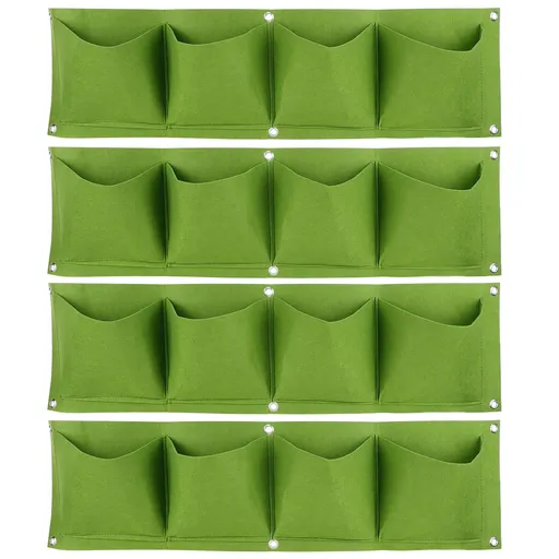4Pcs 4 Pocket Plant Grow Bag Wall Mounted Reusable Degradable Felt Garden PlanterGreen