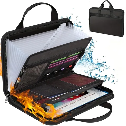 26-Pocket Zipper Document Bag with Carry Handles | Accordion Expanding Design | Waterproof File Organizer with Color Labels | A4 Portable Business Portfolio for Office; School and Travel Use
