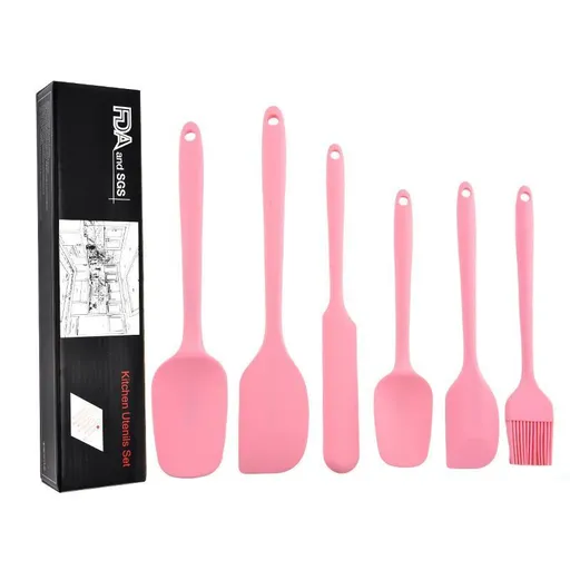 6Pcs Food-Grade Silicone Scraper Set, Baking Cream Spatulas (Pink)(2 set/12PCS)