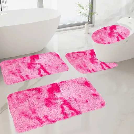4 Piece Soft Bath Mat Set Non Slip Absorbent Rug for Bathroom Shower Toilet Flooring(Pink)