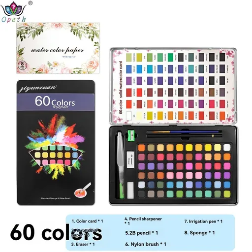 solid watercolor paint set, 48 colors watercolor, 60 colors watercolor, 72 colors watercolor, complete watercolor kit, watercolor painting accessories, art supplies Australia, portable watercolor set, beginner watercolor set, professional watercolor