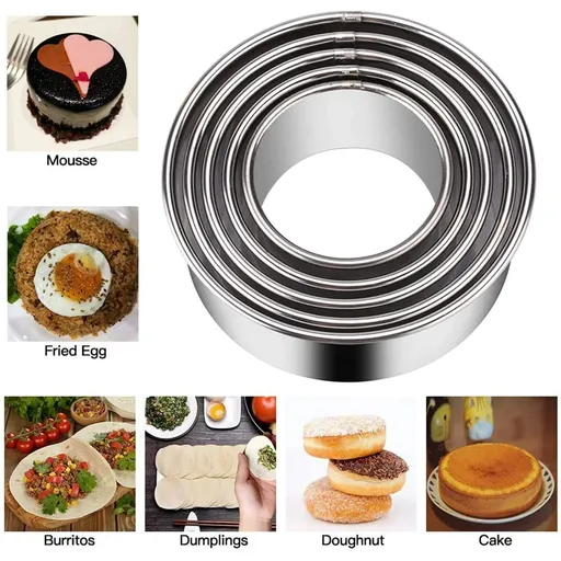 5 Pieces Stainless Steel Round Biscuit Cutter Set, Graduated Circle Cookie, Pastry, Scone and Doughnut Cutters for Baking, Silver