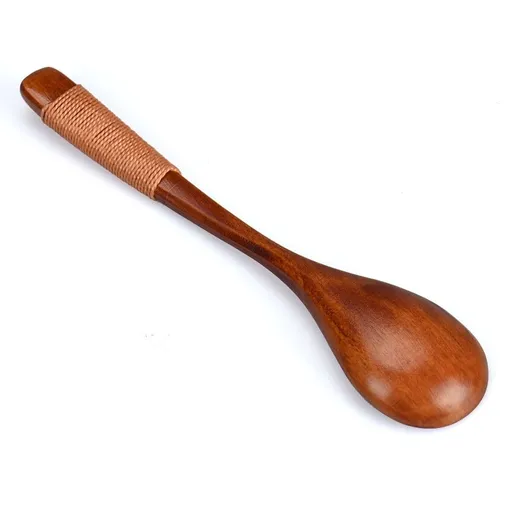 Khaki Japanese-Style Wooden Spoon with Wrapped Handle, Natural Cooking Utensil for Stirring & Serving (1pc)