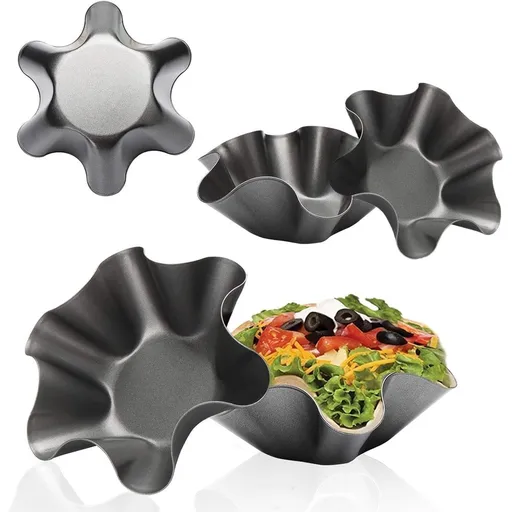 Petal Shape Carbon Steel Baking Bowl,Tortilla Pan Set - 1pc Non-Stick Carbon Steel Taco Salad Bowl Makers Tortilla Shell Pans (Black)