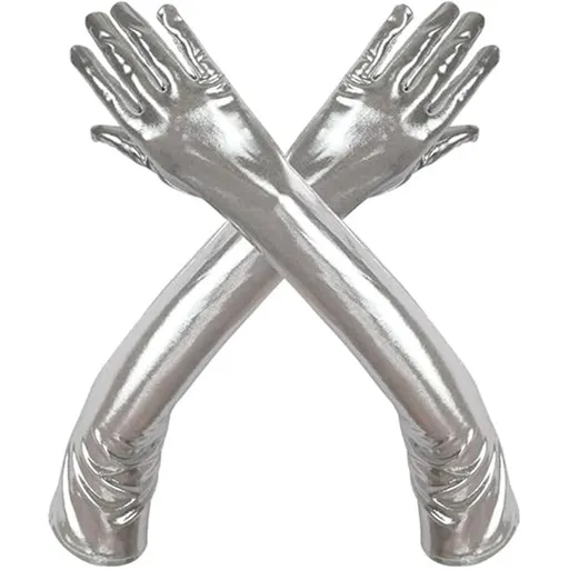 two pairs Sparkling metal long gloves role-playing party gloves costume opera gloves makeup performance props（silvery）