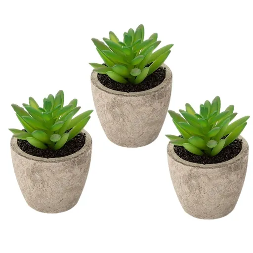 3Pcs Fake Succulent Plant Decor with Assorted Color Plastic Basin for Home Office Balcony Decoration