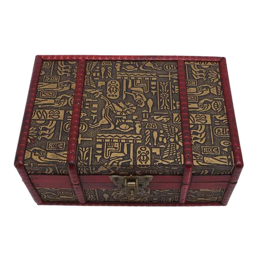 Vintage Wooden Storage Box Decorative Desktop Treasure Chest Jewelry Cosmetic Case with Lock for Pearl Coin Collection Photo Prop