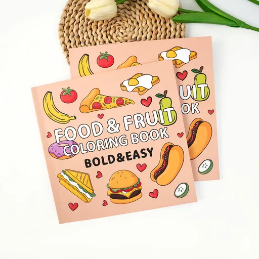 Food & Fruit Coloring Book 40 Pages Bold Lines Easy for Kids Ages 4+ Cartoon Design for Creative Play
