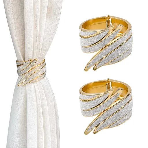 2-piece set of decorative sparkling wing curtains, lace up curtains, brushed spring clips, home office shoulder straps, gold metal