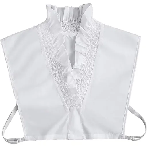 2pcs Half Shirts Layering for Women,Detachable Collar Blouse Half Shirts False Collar Cotton Shirts Elegant Ruffle Collar V Neck （White）