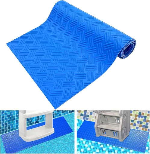 Swimming Pool Ladder Mat, Non-Slip Protective Step Pad for Above-Ground Pool Ladders with Textured Grip Surface, Blue, 152 x 23 cm