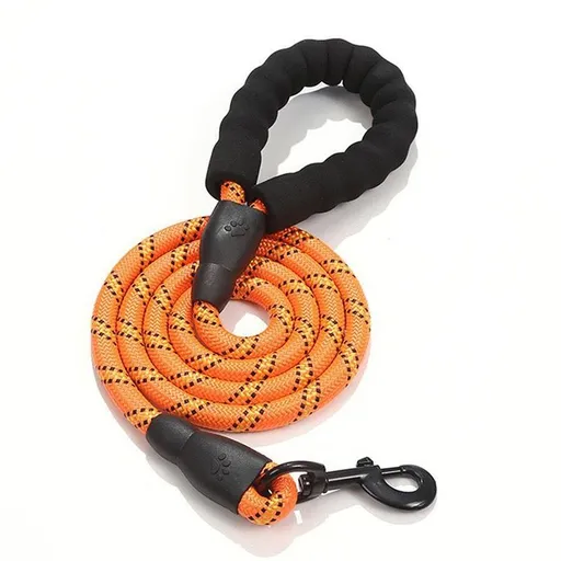 Reflective Dog Leash for Small, Medium, and Large Breeds – Durable Nylon Rope Leash with Soft EVA Foam Handle, Secure Metal Hook, and 360° Night Visibility for Safe Daily Walks, Available in Multiple Vibrant Colors and Lengths (Orange, 1.2m×0.8cm（4ft