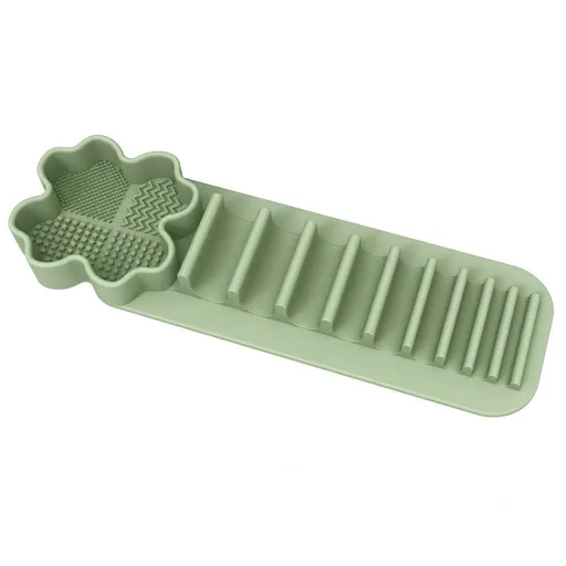 Multi-Functional Silicone Makeup Brush Holder and Cleaning Pad That Sticks to Mirrors, Tiles, and Smooth Surfaces for Quick Washing, Organized Storage, and No-Mess Drip-Drying Beauty Tools (Green)