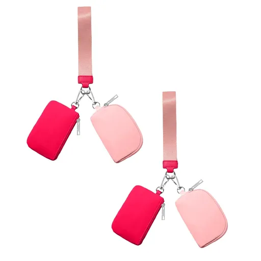 Keychain Wallet Mini Zip Around Wristlet Wallets For Women Detachable Dual Pouch Wristlet Portable Coin Purse Small Wallets For Travel Sports Outdoors Watermelon Red 2PCS