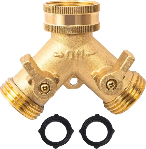 Hose Splitter, Garden Hose Splitter Heavy Duty 2 Way, Solid Brass Water Hose Y Splitter 2 Valves with 2 Extra Rubber Washers