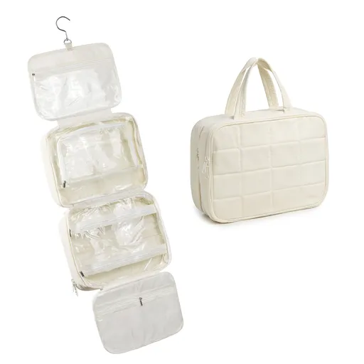 Toiletry Bag Hanging Travel Makeup Organizer Cosmetic Bag Makeup Bag for Full Sized Toiletries, Large beige