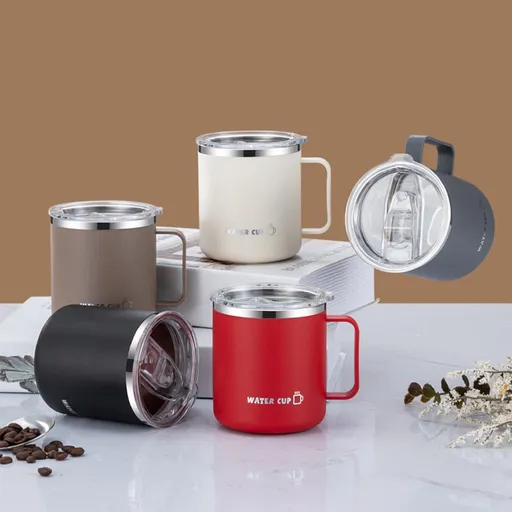 Insulated Coffee Mug with Handle & Lid - 17oz Stainless Steel Travel Tumbler, Double Wall Vacuum (Black) by 08_【Leak-Proof Upgrade】 360° Spill-Proof Sealed Coffee Mug